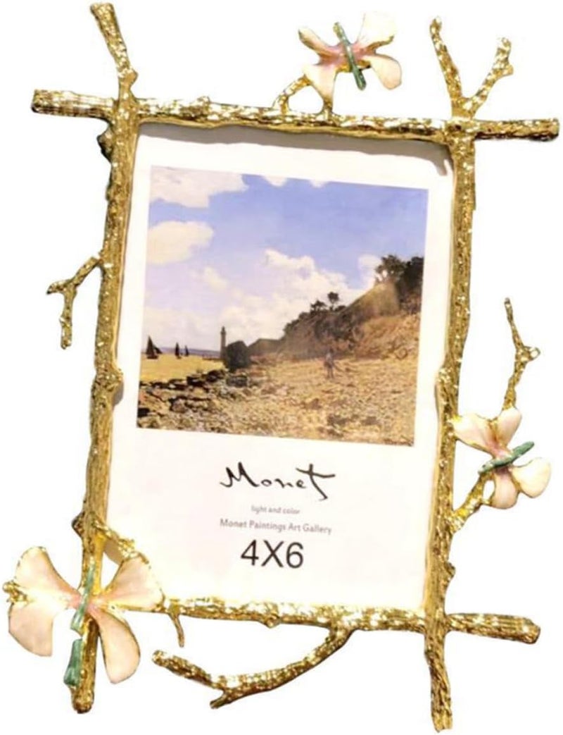 Elegant Pink Branch Butterfly Photo Frame 10-inch Horizontal Vertical Metal Photo Holder Wedding Home Table Décor - Image 1