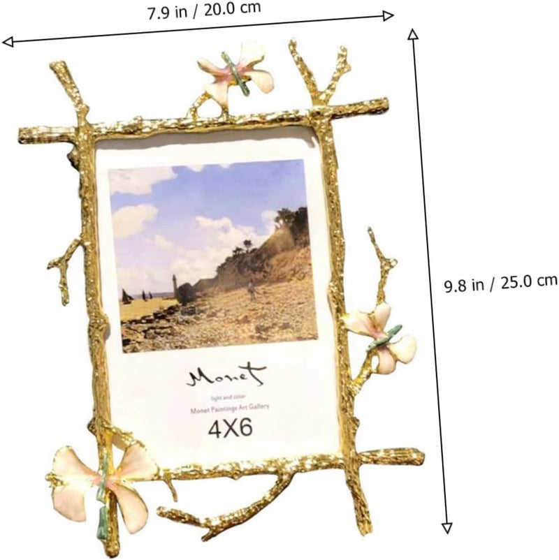 Elegant Pink Branch Butterfly Photo Frame 10-inch Horizontal Vertical Metal Photo Holder Wedding Home Table Décor - Image 2