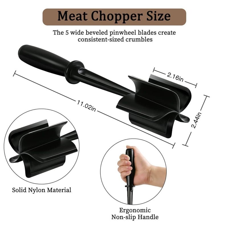 BENCI BENCI Meat Masher Professional Heat Resistant Meat Chopper Hamburger Chopper Nylon Ground Beef Chopper Tool BeefHamburgerPotato Masher for NonStick Cookware  - Image 2