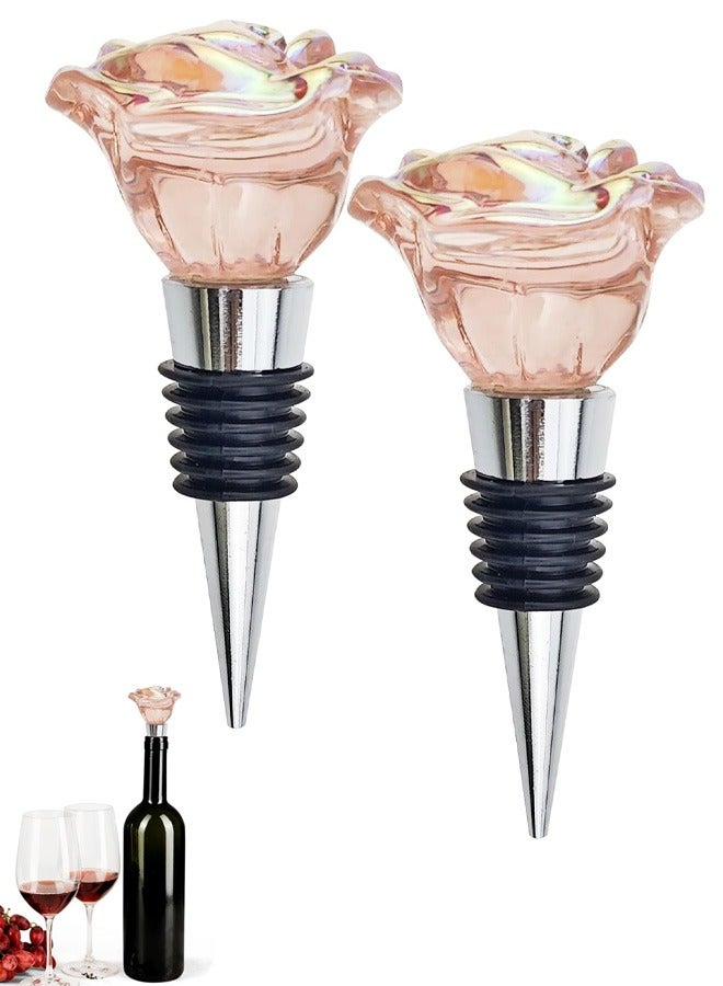 2 PACK Rose Wine Stopper, Bottle Stopper Wine Saver, Reusable Wine Corks For Beverage,  Wine Accessories Gifts for Wine Lovers, Wedding Favors - Image 1