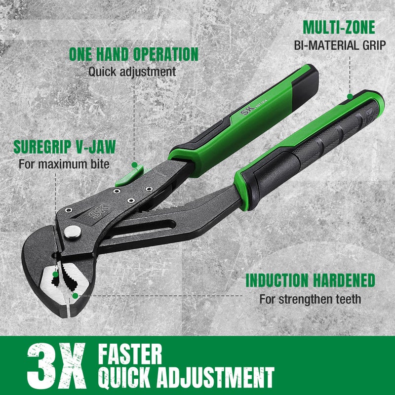 SK 5-Piece Pliers Set, 8" Adjustable Joint, 8", 10" and 12" Quick Adjust V-Jaw Groove Joint, 10" Pliers Wrench, Premium CR-V Construction, with EVA Foam Tool Organizer - Image 4