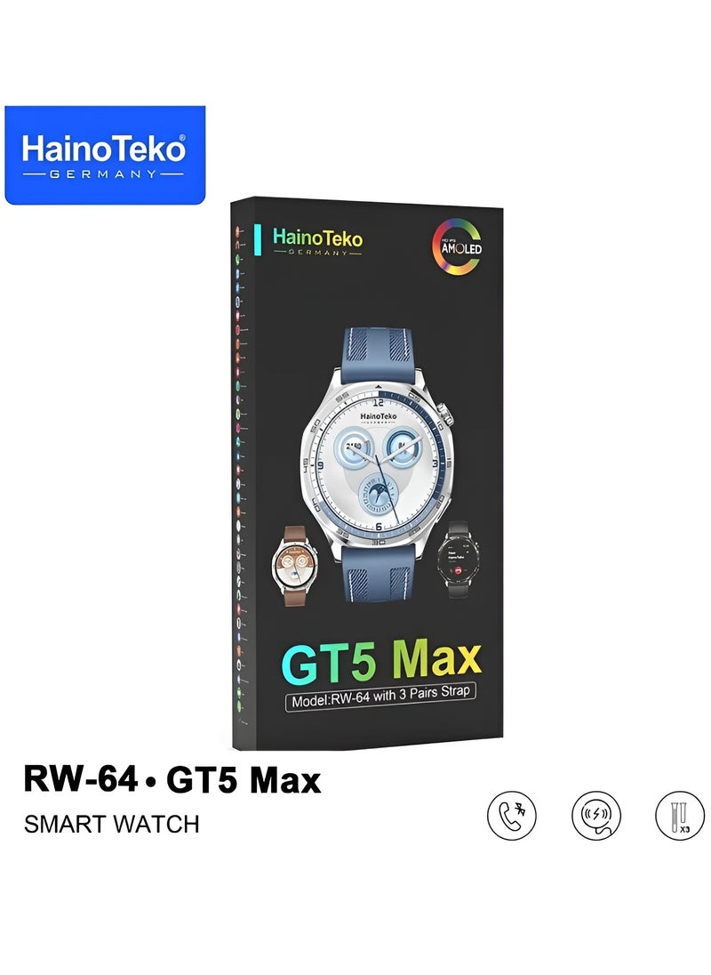 Haino Teko - Haino Teko RW-64 Smart Watch with AMOLED Display and Wireless Charging. Stylish design with three straps. Accurate health tracking and call and message notifications. - Image 1