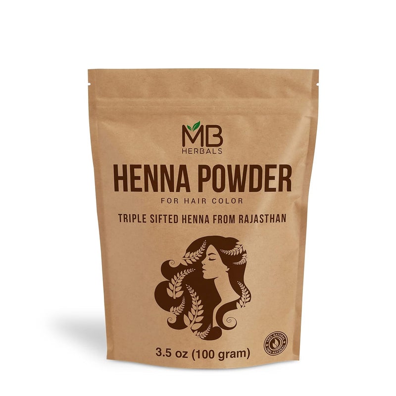 مسحوق الحناء الطبيعي 100% من MB Herbals 100 جرام 3.5 أونصة لتلوين الشعر للون الشعر البرتقالي الأحمر الطبيعي منخول ثلاث مرات بدون مواد حافظة