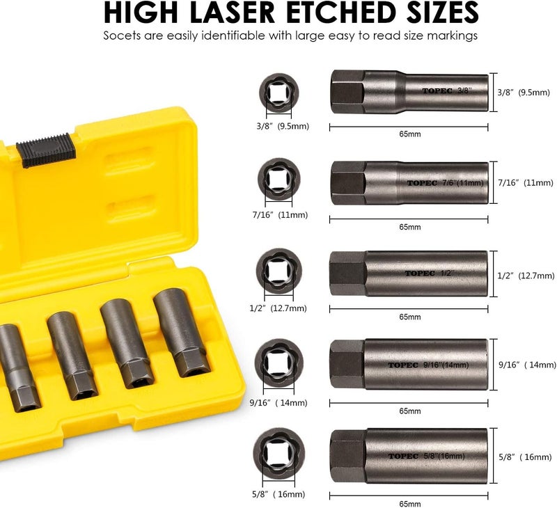 Topec 5Piece Spiral Type Deep Extractor Set Spark Plug Easyout Set for Removing Deeply trapped and Broken Bolts Studs Fittings Threaded Pipes and Pins - Image 2