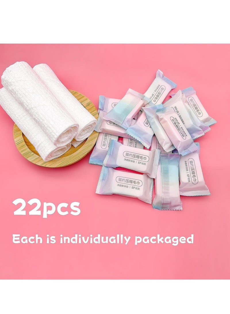 أقراص مناشف مضغوطة، 22 قطعة مناشف وجه كبيرة قابلة للتخلص، مناشف ورقية ناعمة قابلة لإعادة الاستخدام للسفر، التخييم، المشي، الرياضات الخارجية، وصالونات التجميل (16 × 10 بوصة) - Image 1