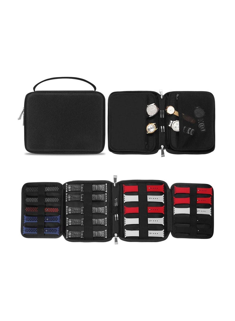 20 Watch Bands Organizer Case, Waterproof Carrying, Compatible with Apple Watch, for Fitbit Series (Black) - Image 1