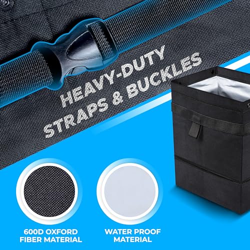 EcoNour Foldable Car Trash Bag Hanging Garbage Bag and Waterproof Trash Can for Car Leakproof Trash Can SUV and Truck Seat Backs Home Office Holds 25 Gallons Black - Image 3
