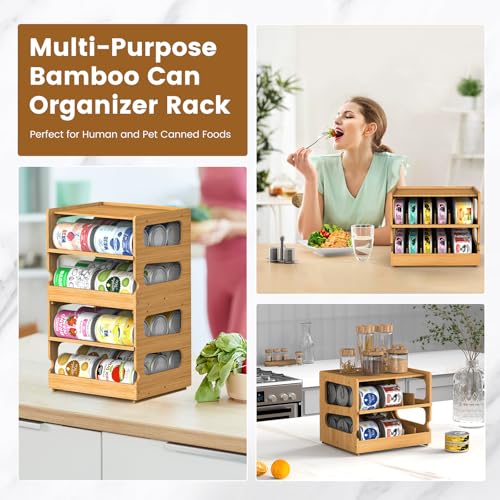 Teamkio Can Organizer for Pantry, Bamboo Pantry Organizer, 2 Tier Stackable Can Storage Rack Ideal for 36 Human and Pet Food Cans(FIFO) - Image 5
