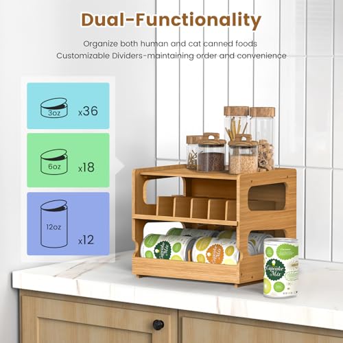 Teamkio Can Organizer for Pantry, Bamboo Pantry Organizer, 2 Tier Stackable Can Storage Rack Ideal for 36 Human and Pet Food Cans(FIFO) - Image 4