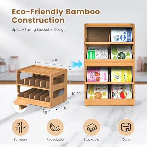 Teamkio Can Organizer for Pantry, Bamboo Pantry Organizer, 2 Tier Stackable Can Storage Rack Ideal for 36 Human and Pet Food Cans(FIFO) - Image 2
