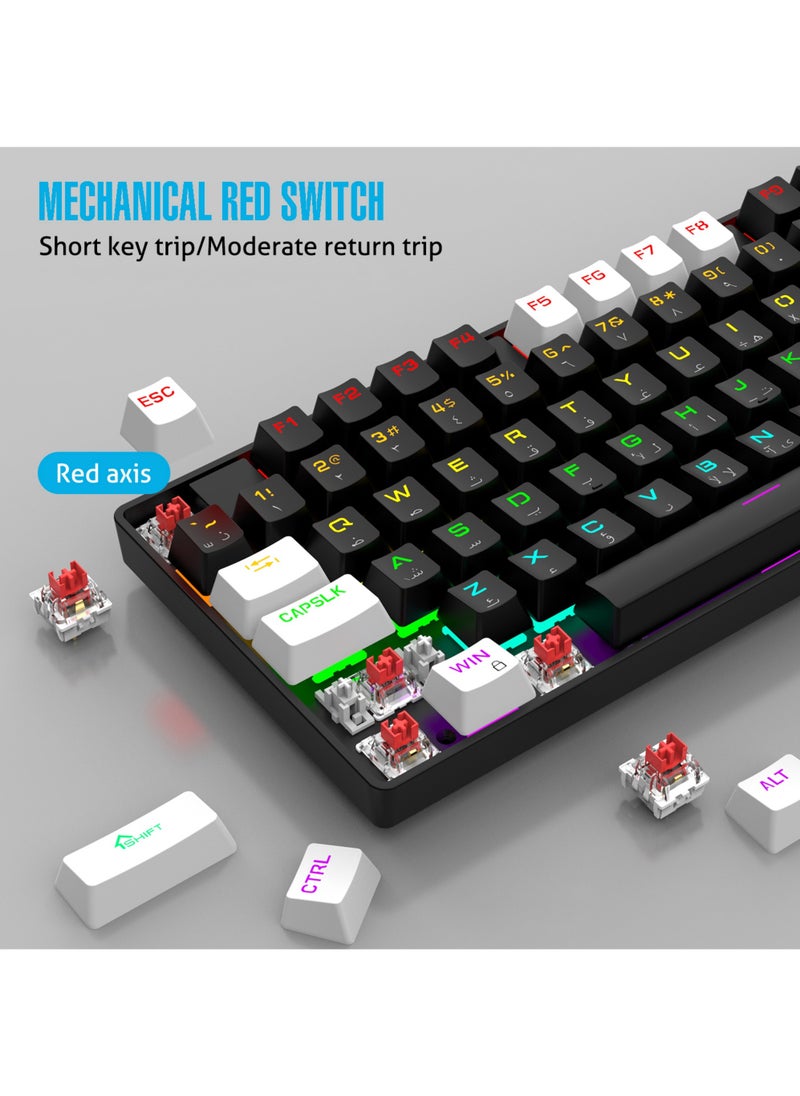 Rock Pow - 75% Gaming Keyboard Arabic English 87 Keys Mechanical Keyboard with RGB Backlit 19 Modes Wired Mini Keyboard PBT Keycaps for PC Gaming and Working (Red Switch) - Image 1