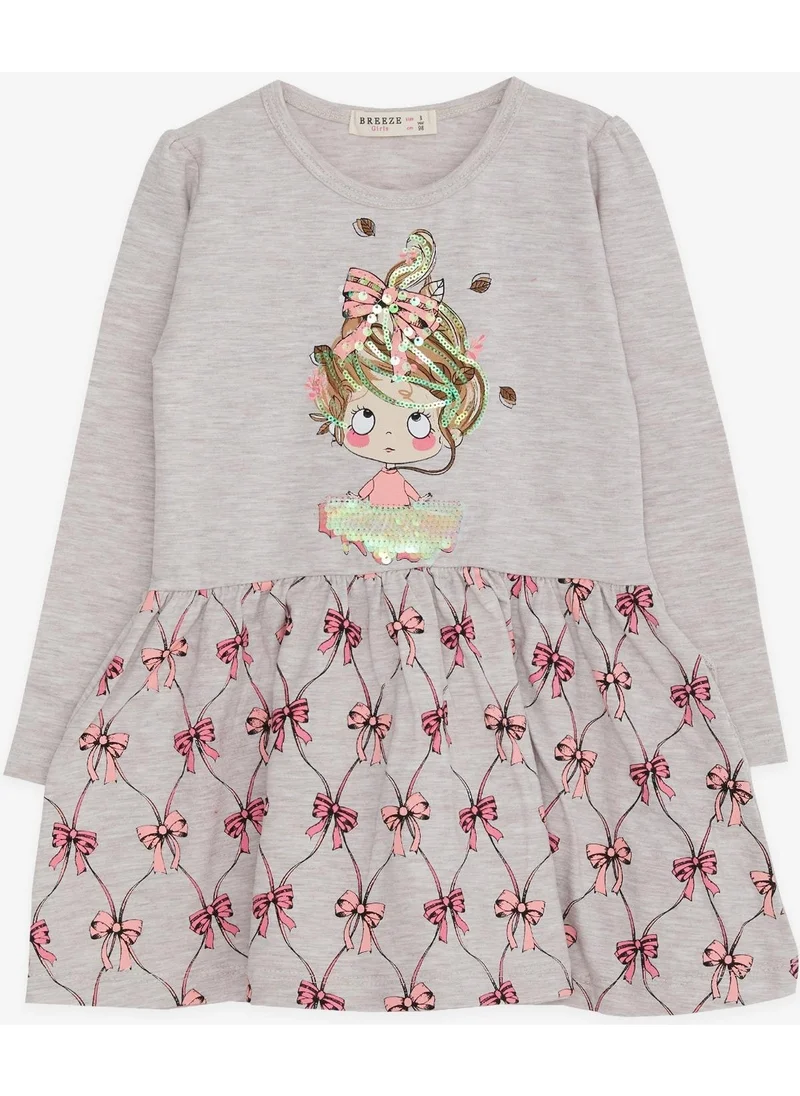 بريز Girl's Long Sleeve Dress Sequin Girl Printed 3-7 Years, Beige Melange