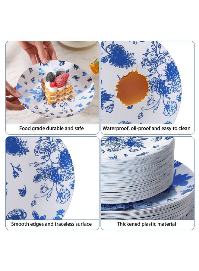 Mifoci 100 Pcs Blue and White Floral Plastic Plates Set for 50 Guests, 50 Pcs 10.25 in Dinner Plates and 50 Pcs 7.5 in Dessert Plates Disposable Plastic Plates for Wedding Bridal Baby Shower Tea Party - Image 3