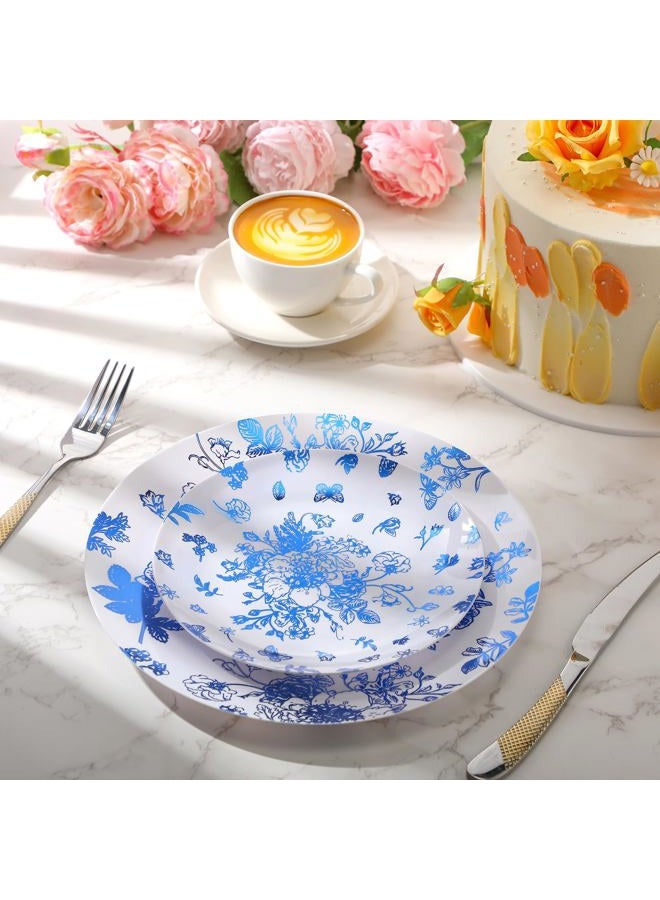 Mifoci 100 Pcs Blue and White Floral Plastic Plates Set for 50 Guests, 50 Pcs 10.25 in Dinner Plates and 50 Pcs 7.5 in Dessert Plates Disposable Plastic Plates for Wedding Bridal Baby Shower Tea Party - Image 5