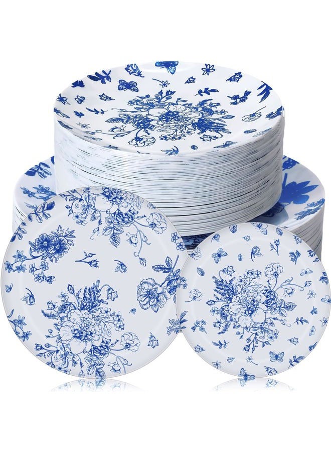 Mifoci 100 Pcs Blue and White Floral Plastic Plates Set for 50 Guests, 50 Pcs 10.25 in Dinner Plates and 50 Pcs 7.5 in Dessert Plates Disposable Plastic Plates for Wedding Bridal Baby Shower Tea Party - Image 1