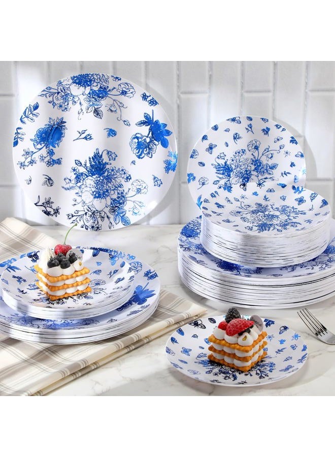 Mifoci 100 Pcs Blue and White Floral Plastic Plates Set for 50 Guests, 50 Pcs 10.25 in Dinner Plates and 50 Pcs 7.5 in Dessert Plates Disposable Plastic Plates for Wedding Bridal Baby Shower Tea Party - Image 4