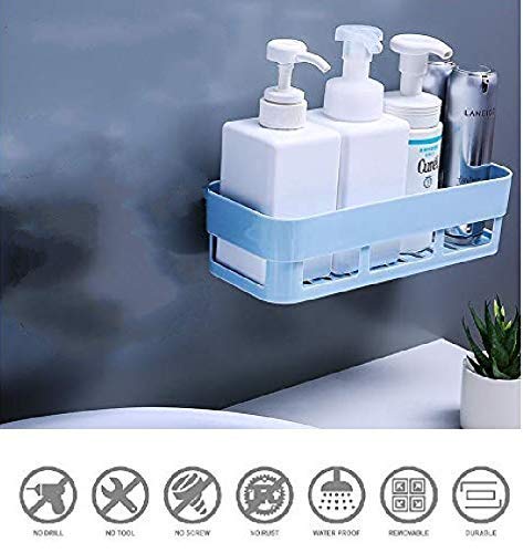 MOHAK Multipurpose Plastic Bathroom Kitchen Office Organize Shelf Rack Shower Corner Caddy Basket with Strong Adhesive Magic Sticker (2Pcs Combo) - Image 5
