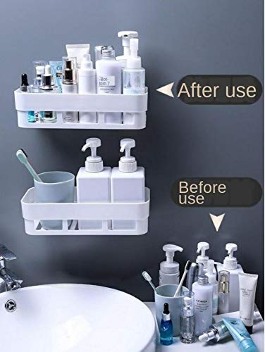 MOHAK Multipurpose Plastic Bathroom Kitchen Office Organize Shelf Rack Shower Corner Caddy Basket with Strong Adhesive Magic Sticker (2Pcs Combo) - Image 2