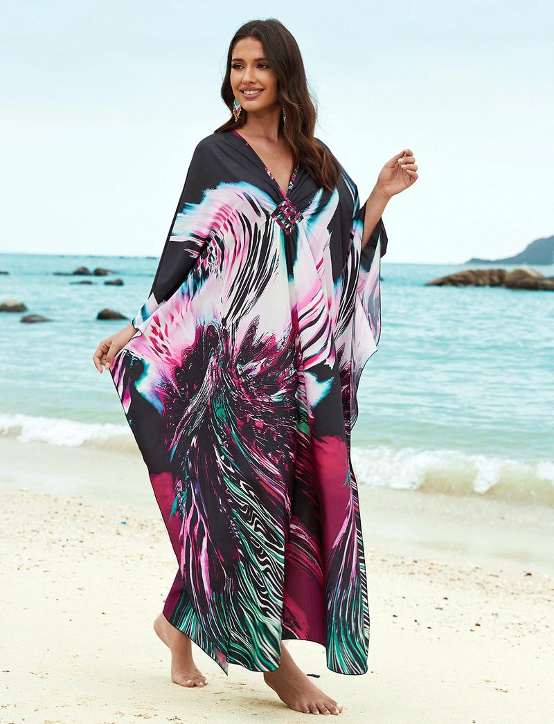 KECVOT Kaftan Dresses for Women Plus Size Batwing Sleeve Caftans Long Bathing Suit Cover Up Maxi Beach Dress Loungewear - Image 3