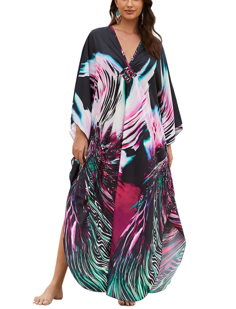 KECVOT Kaftan Dresses for Women Plus Size Batwing Sleeve Caftans Long Bathing Suit Cover Up Maxi Beach Dress Loungewear - Image 1