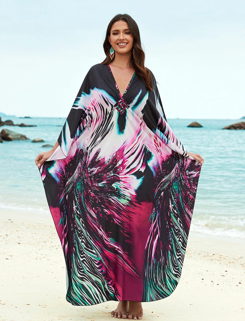 KECVOT Kaftan Dresses for Women Plus Size Batwing Sleeve Caftans Long Bathing Suit Cover Up Maxi Beach Dress Loungewear - Image 4