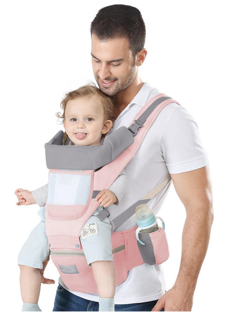 Arabest Baby Carrier Newborn to Toddler Baby Wrap Carrier with Hip Seat Baby Kangaroo Carrier Toddler Infant Baby Holder Carrier for Men/Women Dad Mom (Pink)  - Image 1