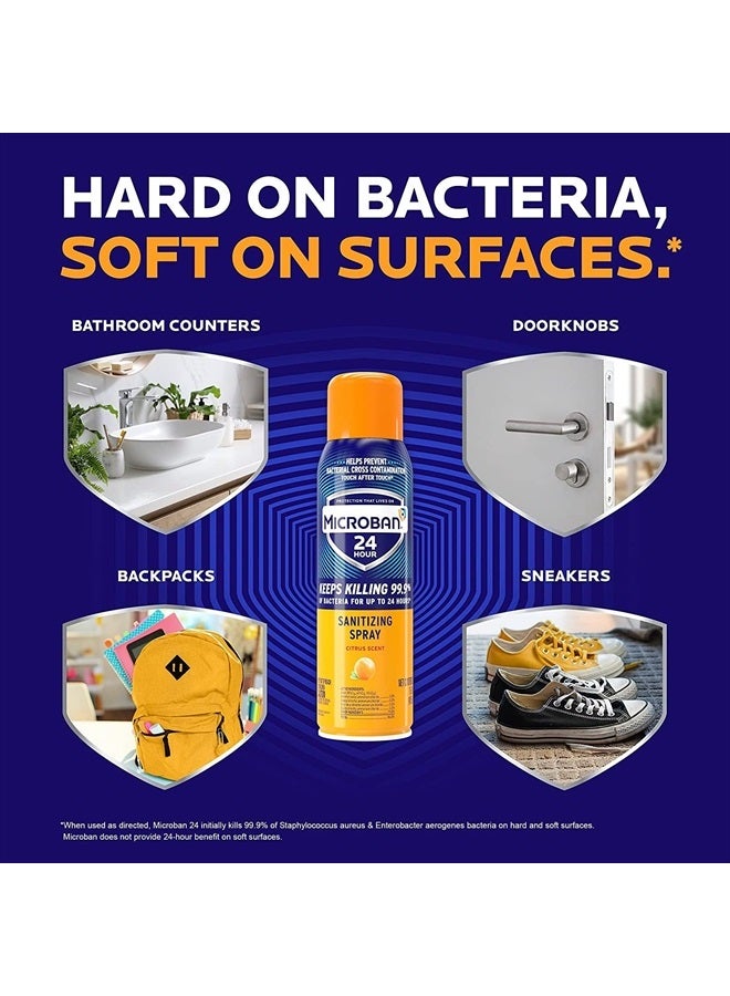 MICROBAN Disinfectant Spray, 24 Hour Sanitizing and Antibacterial Spray, Sanitizing Spray, Citrus Scent, 2 Count (15oz Each) (Packaging May Vary) - Image 3