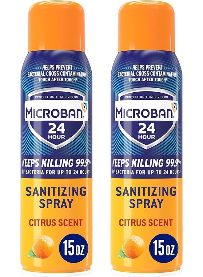 MICROBAN Disinfectant Spray, 24 Hour Sanitizing and Antibacterial Spray, Sanitizing Spray, Citrus Scent, 2 Count (15oz Each) (Packaging May Vary) - Image 1