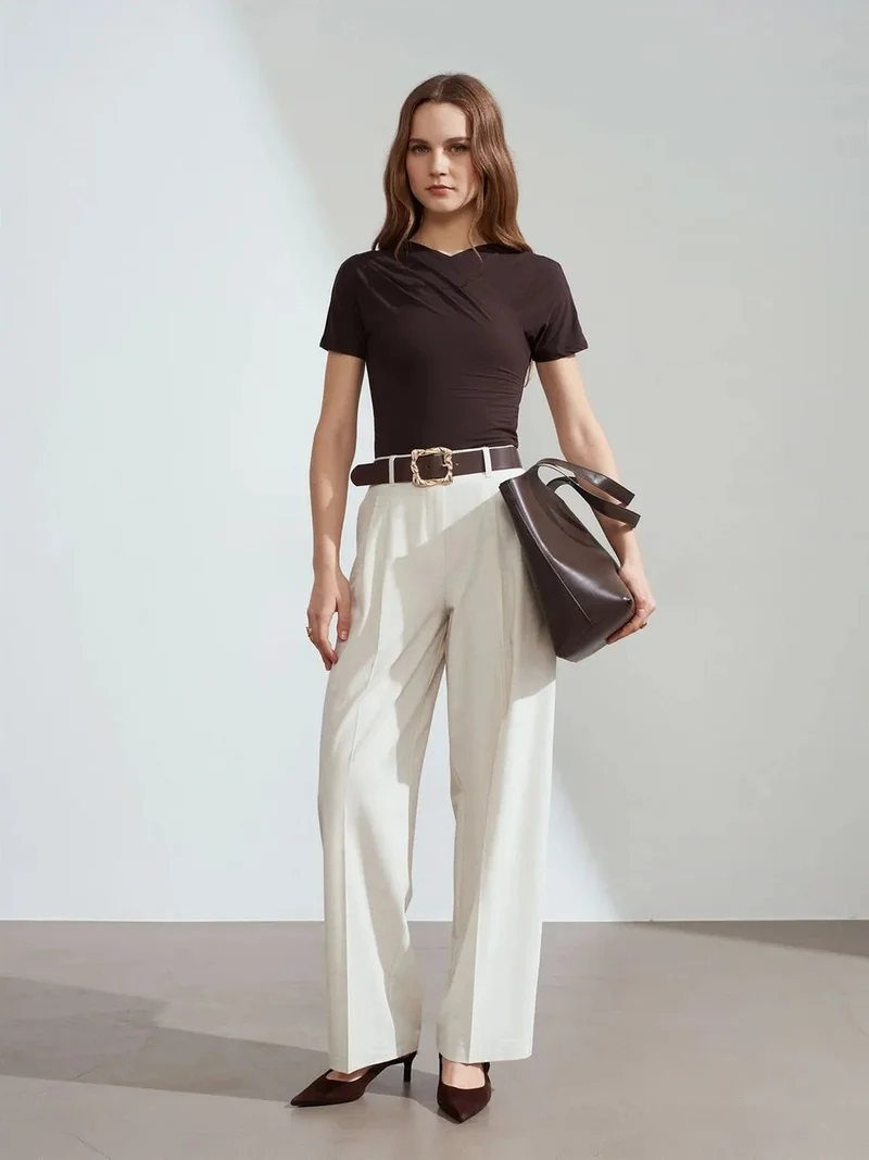 ديلفين Dilvin Belted Wide-leg Palazzo Trousers