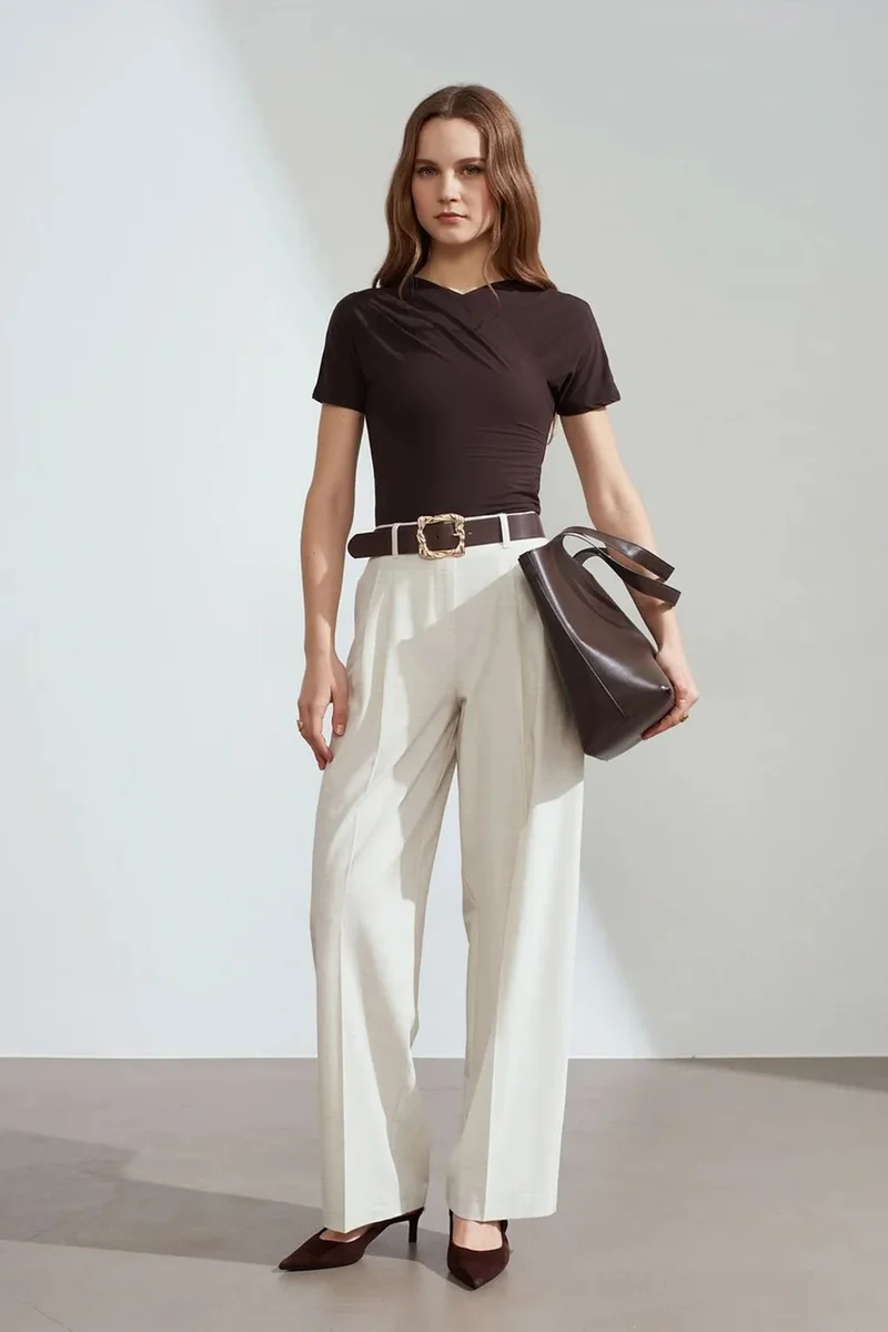 DILVIN Belted Wide-leg Palazzo Trousers
