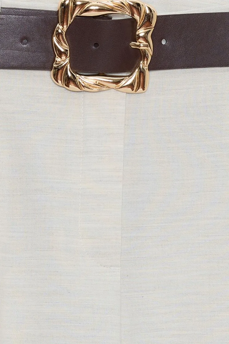 Dilvin Cream Natural DILVIN Belted Wide-leg Palazzo Trousers for Women | Best Price UAE