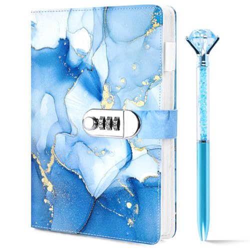 Koogel Diary with Lock for Girls Ages 812 A5 Journal with Lock 240 Pages Kids Locking Secret Diary Writing Journal with Pen Cute Birthday Gifts Stuff for Teen Tween Girls Age 8 9 10 11 12 Blue - Image 1