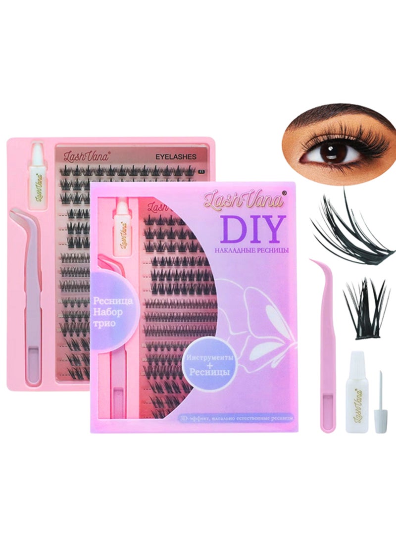 lashvana 303pcs 5 Styles DIY Lash Extension Kit Eyelash Clusters with Lash Bond and Tweezer Natural Curl Personal Eyelash Set, Easy to Apply at Home 3D Effects 9-13mm False Eyelashes - Image 1