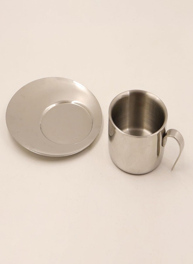 Spillbox طقم أكواب وصحون من الفولاذ المقاوم للصدأ من Spillbox | كوب قهوة مع طبق | كوب شاي مع طبق | جدار مزدوج | كوب بمقبض | أكواب غير قابلة للكسر | سطح مصقول لامع | خالٍ من مادة BPA | (عبوة من 6 قطع) - Image 5