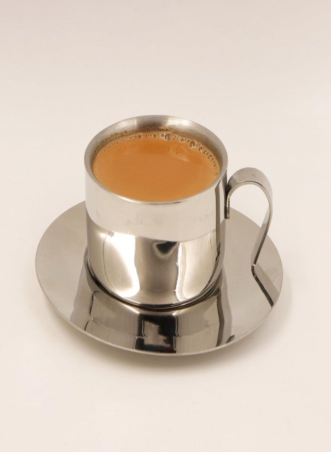 Spillbox طقم أكواب وصحون من الفولاذ المقاوم للصدأ من Spillbox | كوب قهوة مع طبق | كوب شاي مع طبق | جدار مزدوج | كوب بمقبض | أكواب غير قابلة للكسر | سطح مصقول لامع | خالٍ من مادة BPA | (عبوة من 6 قطع) - Image 3