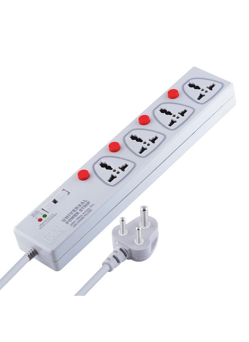 MX Mx Power Strip Extension Board with 4 Universal Socket 3m Extension Cord International Sockets Individual Switch MultiPlug Socket Extension Board for Home Office 5 Amp  - Image 1