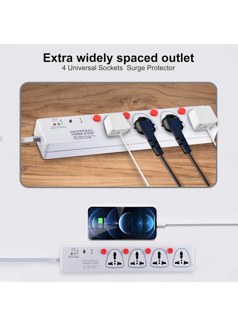 MX Mx Power Strip Extension Board with 4 Universal Socket 3m Extension Cord International Sockets Individual Switch MultiPlug Socket Extension Board for Home Office 5 Amp  - Image 4