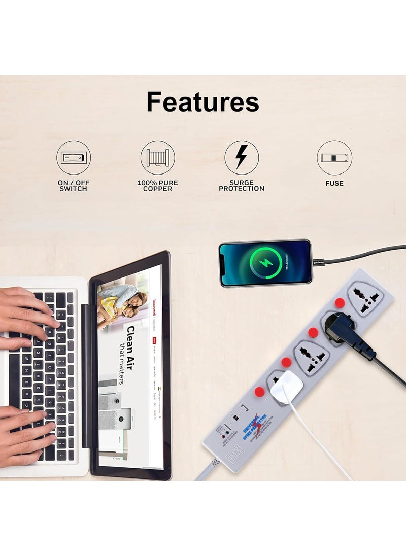 MX Mx Power Strip Extension Board with 4 Universal Socket 3m Extension Cord International Sockets Individual Switch MultiPlug Socket Extension Board for Home Office 5 Amp  - Image 2
