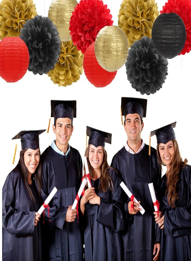 Hugfond Red-Black Gold Party-Decorations Paper Flowers Lanterns - 15PCS Casino Theme Graduation Tissue Pom Poms Streamers,Game Night Women Men Birthday Wedding Bachelorette Hanging Supplies Decor - Image 5