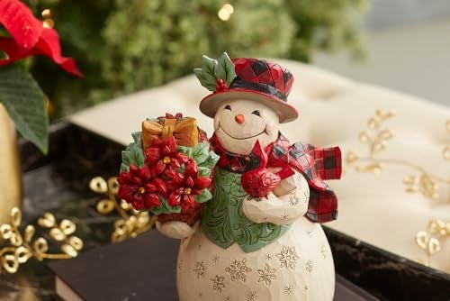 Enesco Jim Shore Heartwood Creek Highland Glen Snowman with Poinsettia Basket Figurine Stone Resin Hand Painted Crafted Collectible Snowman Figurines Christmas Home Decor Statue 728 Inch - Image 3