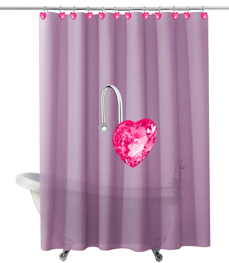 Yapicoco Shower Curtain Hooks Rings for Bathroom, 12PCS Heart Stainless Steel Rust Resistant Decorative Rhinestones Shower Curtain Rings Hangers for Shower Curtains (Single Hook Hot Pink) - Image 5
