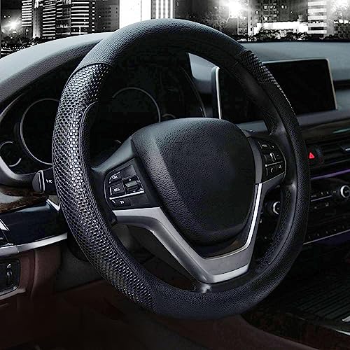 Valleycomfy Steering Wheel Cover with Microfiber Leather for Car Truck SUV 15 inch (Black) - Image 1