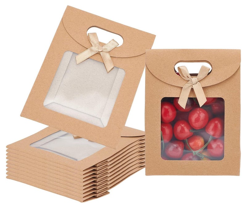 Joyelink 24 Pcs Kraft Paper Bags with Window Stand Up with Handles Brown Gift Bag for Candy Cookies Packaging Wedding Party Store Retail - Image 1