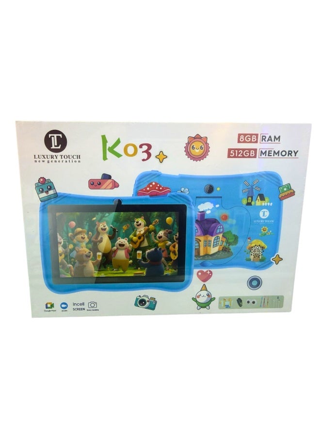 Luxury Touch K03 Kids Learning Tablet - 7-Inch Incell HD Screen, 8GB RAM, 512GB Memory, Android OS - Includes Free Gifts: Watch, Stationery & Earphone