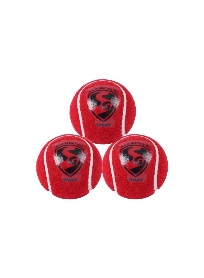 SG SPARK Red Heavy Tennis Cricket Ball (Pack of 3) | High-Bounce Solid Inner Core Training Balls for All-Weather Indoor and Outdoor Practice - Image 1