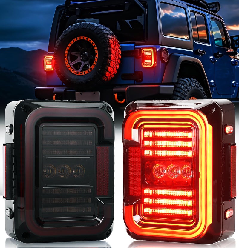 AUDEXEN LED Tail Lights Compatible with Jeep Wrangler JK JKU 20072018 Unique C Shaped Design Smoked Lens 20W Reverse Lights Builtin EMC DOT Compliant 2 PCS