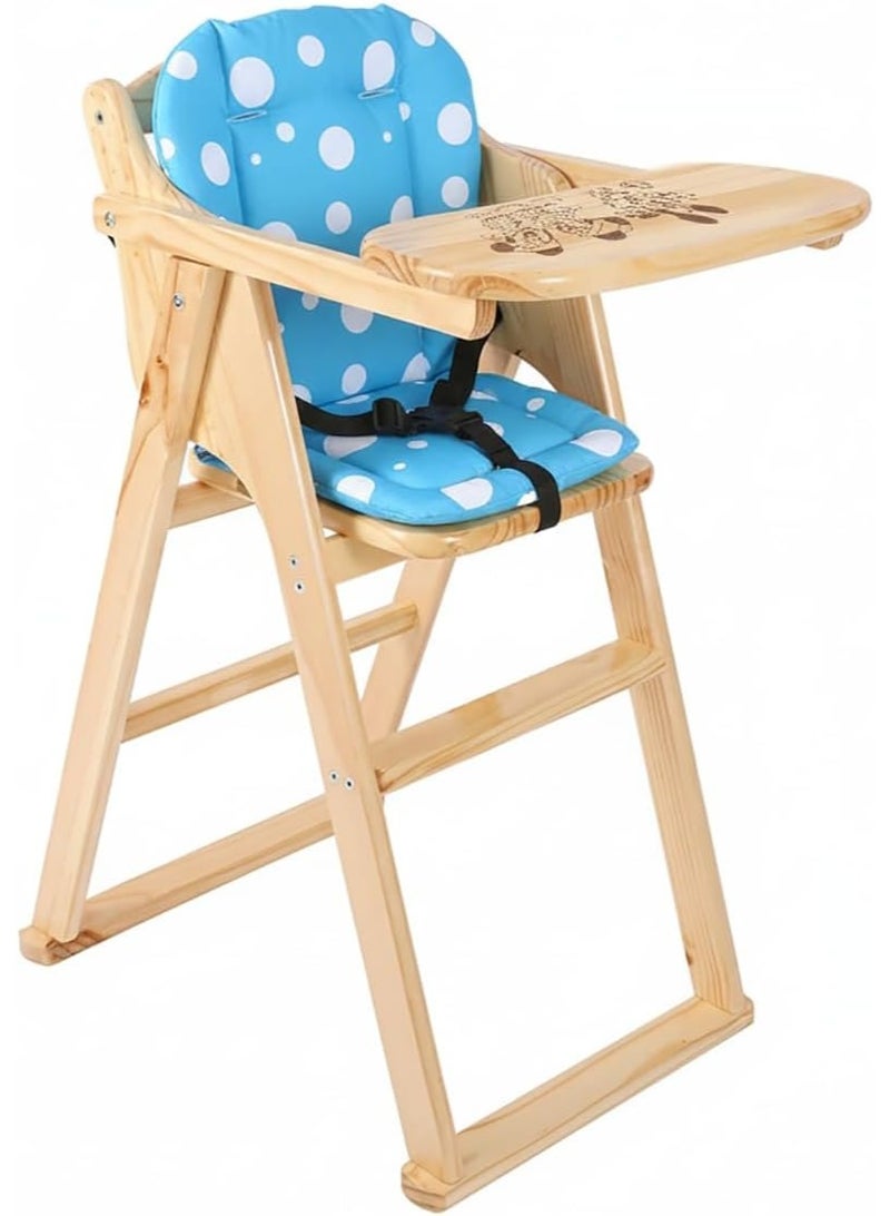 Rubik Baby High Chair with Cartoon Printed Tray Cushion and Safety Belt, Wooden Foldable Dinning Highchair for Kids Toddler Feeding (Beige, 20cm Tray) - Image 1