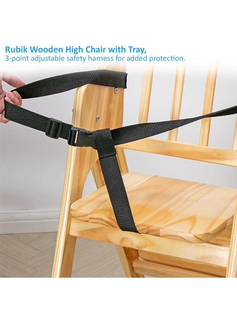 Rubik Baby High Chair with Cartoon Printed Tray Cushion and Safety Belt, Wooden Foldable Dinning Highchair for Kids Toddler Feeding (Beige, 20cm Tray) - Image 5