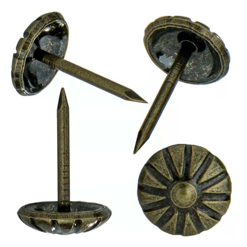 Homdire Upholstery Tacks for Decorative Furniture Tacks Nails for Upholstery Decorative 716 Inch Upholstery Nails for Furniture DIY Decorative Daisy Upholstery Tacks Antique Brass300PCS