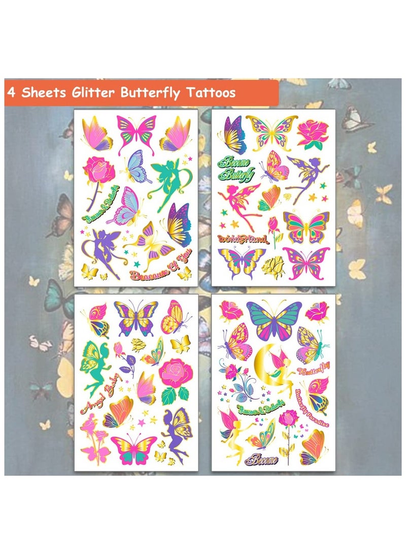 قوس قزح أورينبو 4 أوراق كبيرة من وشم الفراشات المعدنية اللامعة للفتيات والنساء - 50 تصميمًا من وشم الفراشات الفنية الملونة للنساء والفتيات هدايا الحفلات على شكل فراشة - Image 2
